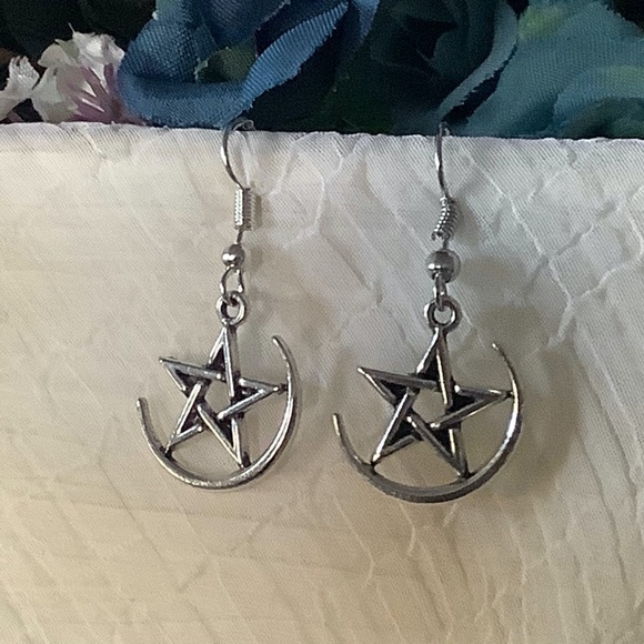 🍒 2PC PENTACLE STAR NECKLACE PENDANT EARRINGS SET WITCH BUNDLE BEADS LEATHER - Picture 10 of 12